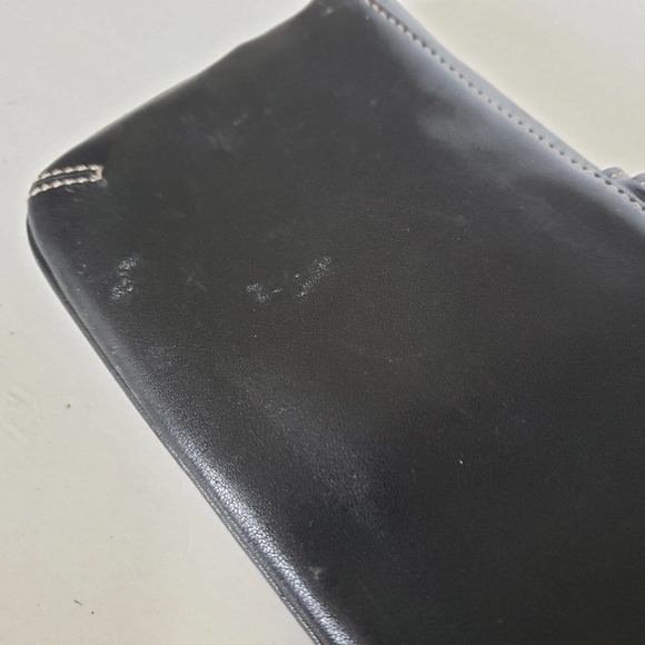 Coach Wristlet Wallet Solid Black Clutch Pouch Smooth Leather Buckle Small - Picture 7 of 8